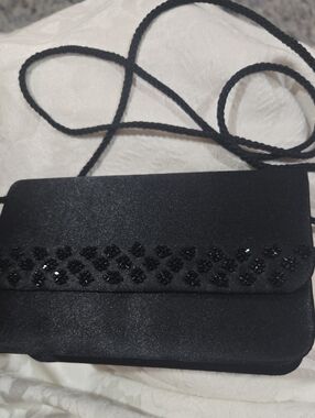 Black Evening Clutch Bag with Beaded Detail